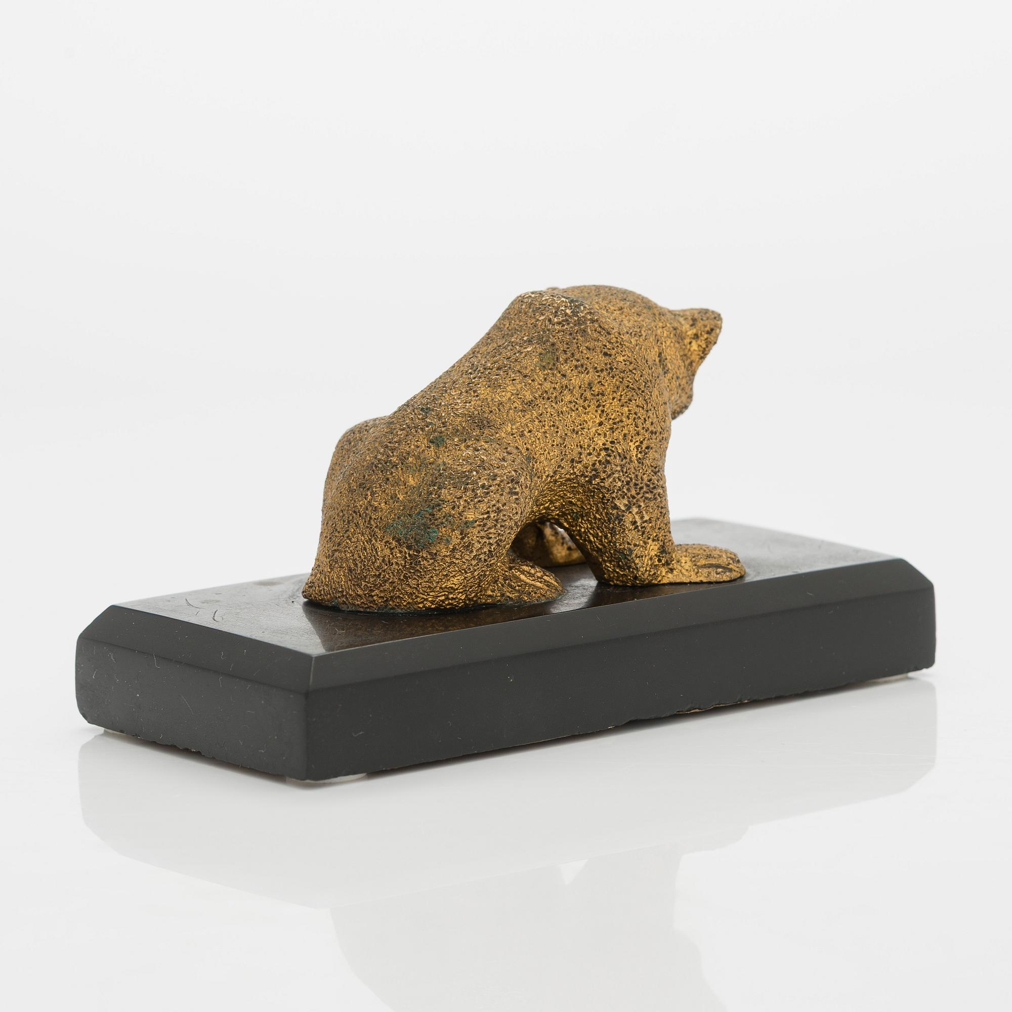 A Russian bronze paper weight on a stone base, latter half of the 19th century.