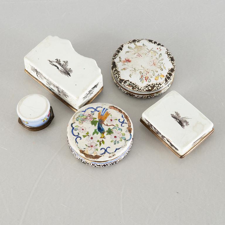 A set of five boxes, Europe and China, late 18th century - early 20th century.