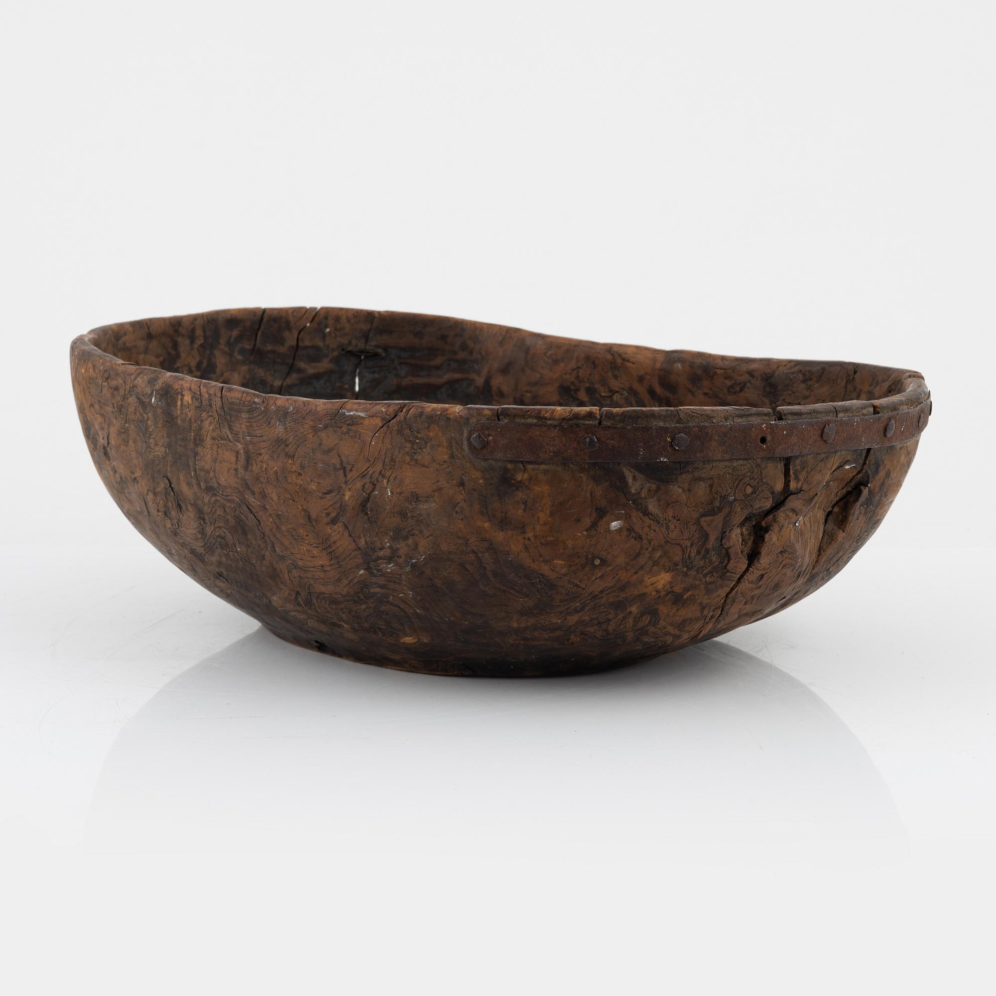 A birch bowl, dated 1793.