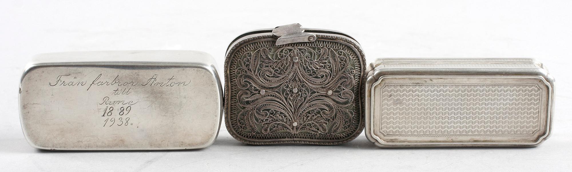 DOSOR, 3 st. Silver, 1800-tal. Svenska och utl stämplar.