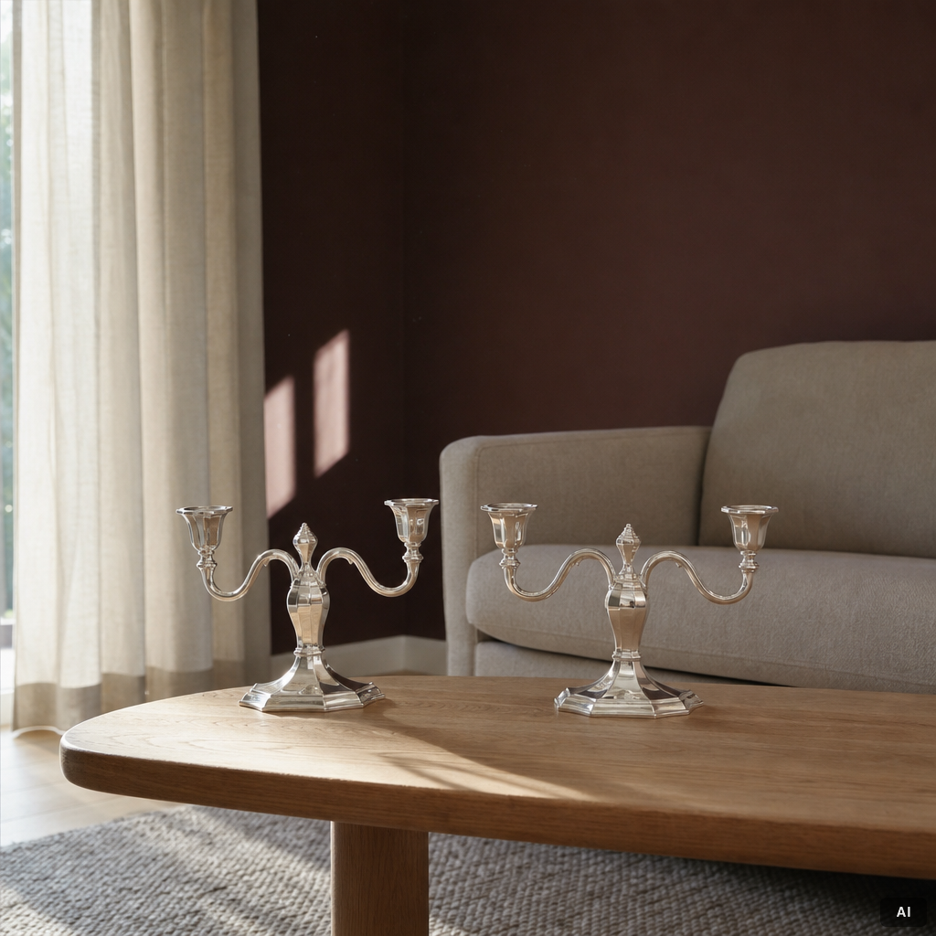 A pair of silver candelabras, with Swedish import marks, possibly mid20th century.