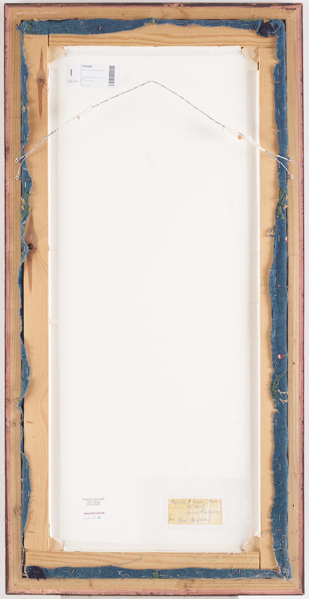 Inramad åkdyna, broderad, ca 93,5 x 43 cm, signerad AMA, Skåne, daterad 1811.