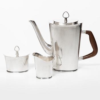 Vera Ferngren, kaffeservis, silver, 3 delar, Guldsmedsaktiebolaget, Stockholm 1964-1967.