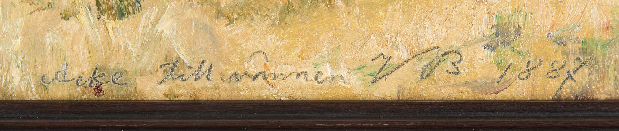 JOHAN AXEL GUSTAV, "J.A.G." ACKE, olja på duk lagd på pannå, sign & daterad m. dedikation: "Acke till vännen VB 1887".