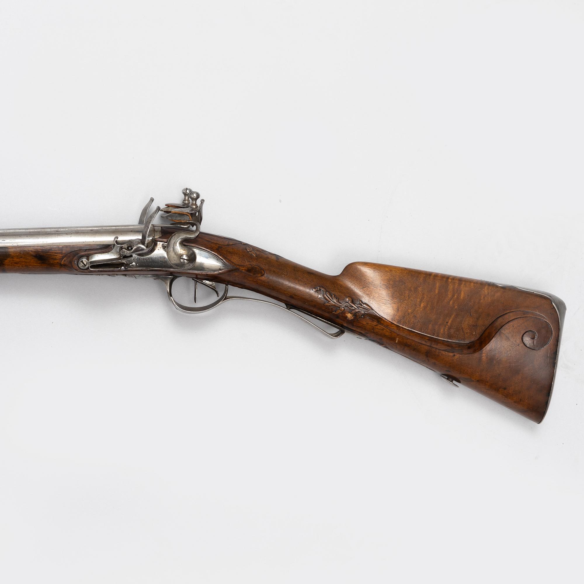 Flintlock rifle, double-barrelled, Johan Reichardt, Stockholm (c. 1730-1806), second half of the 18th century.