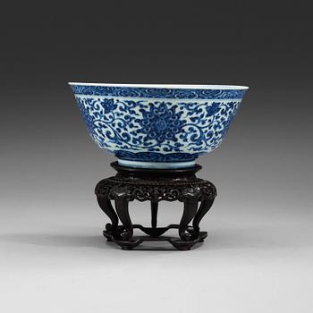 A fine blue and white 'Lotus' bowl, Qing dynasty, 18th Century, with Yongzheng six character mark.