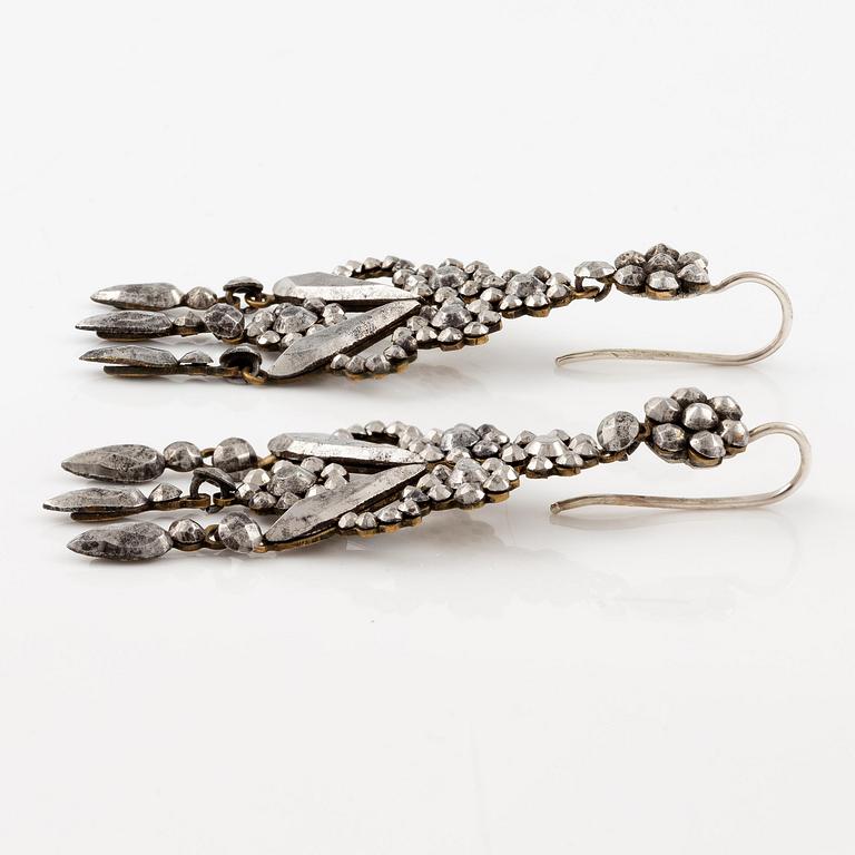 Earrings, a pair, with so-called steel diamonds, 19th century.