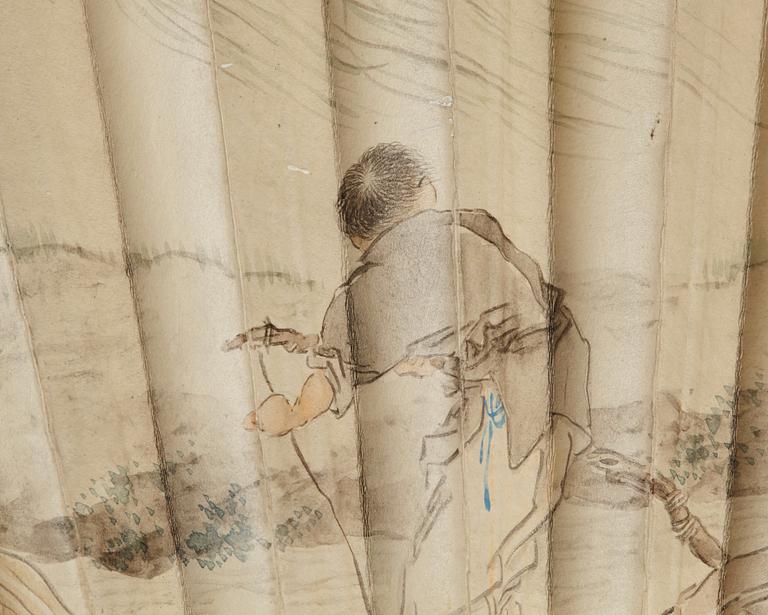 A fan leaf painting by Shen Zhaohan (1855-1941), signed and dated 1896.