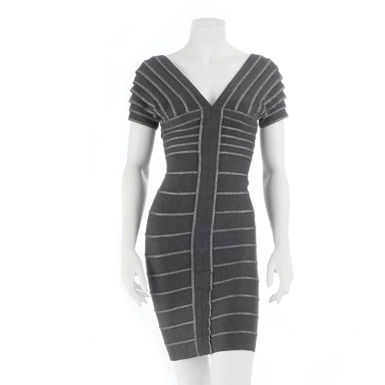 HERVÉ LÉGER, a grey and silver bandage dress. Size XS.