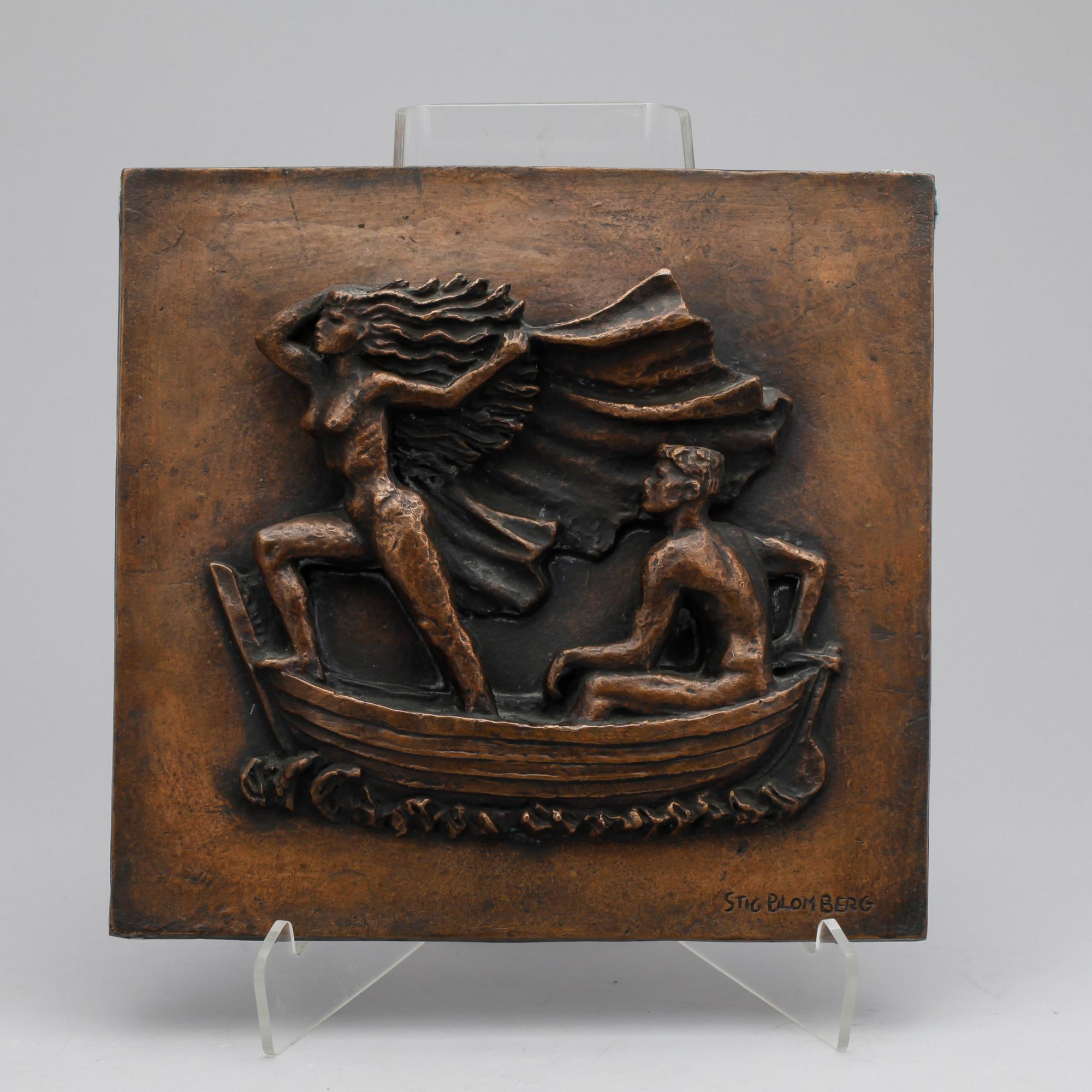 STIG BLOMBERG, plakett, patineradbrons, signerad,
