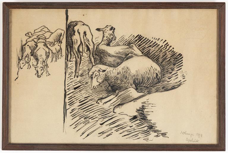 Nils Kreuger, indian ink and pencil on paper, signed NKreuger and dated Apelvik 1894.