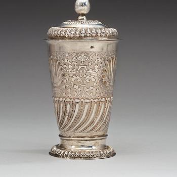 A Polish early 18th century silver beaker and cover, marks of Carl Wilhelm Hartman, Breslau 1710-1712.