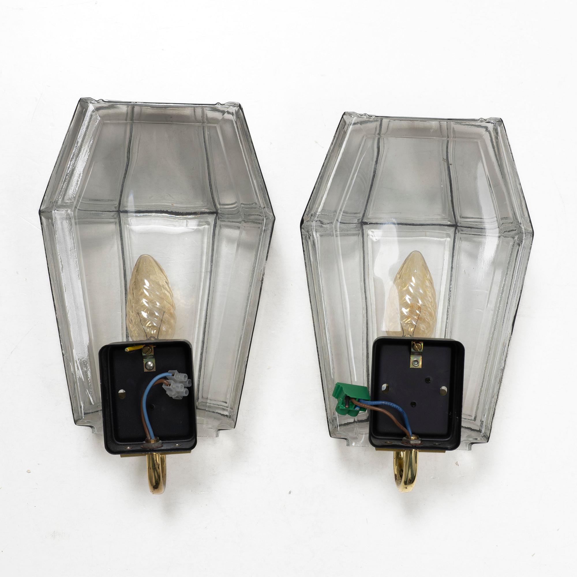 Vägglampor, ett par, Glashütte Limburg, 1900-tal.