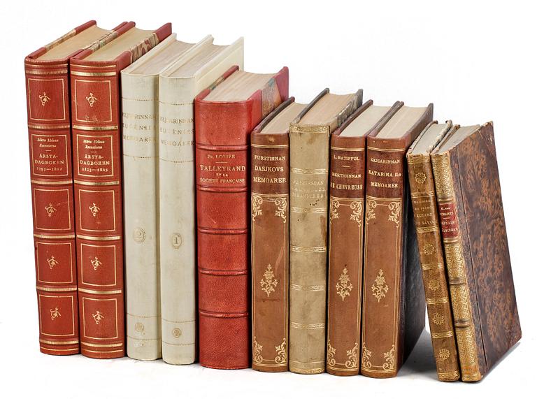 PARTI BÖCKER, 11 st, memoarer och biografier, bla "Kejsarinnan Eugenies memoarer", I-II, Stockholm 1920.