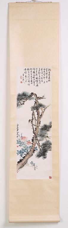 RULLMÅLNING, Qi Baishi (1864-1957) och Chen Nian (1877-1970), "Pine and Cicada", signerad.