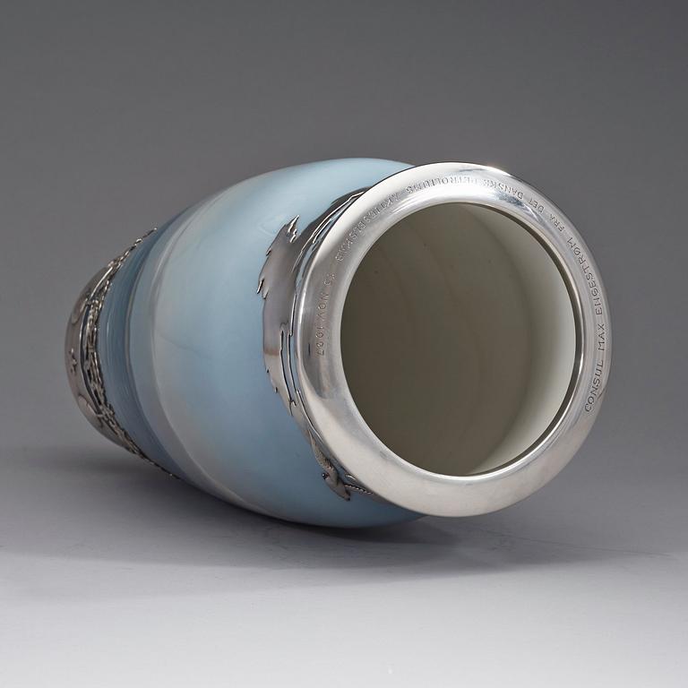 A Royal Copenhagen silver-mounted 'seascape' porcelain vase with the silver marks of Anton Michelsen, Copenhagen 1925.