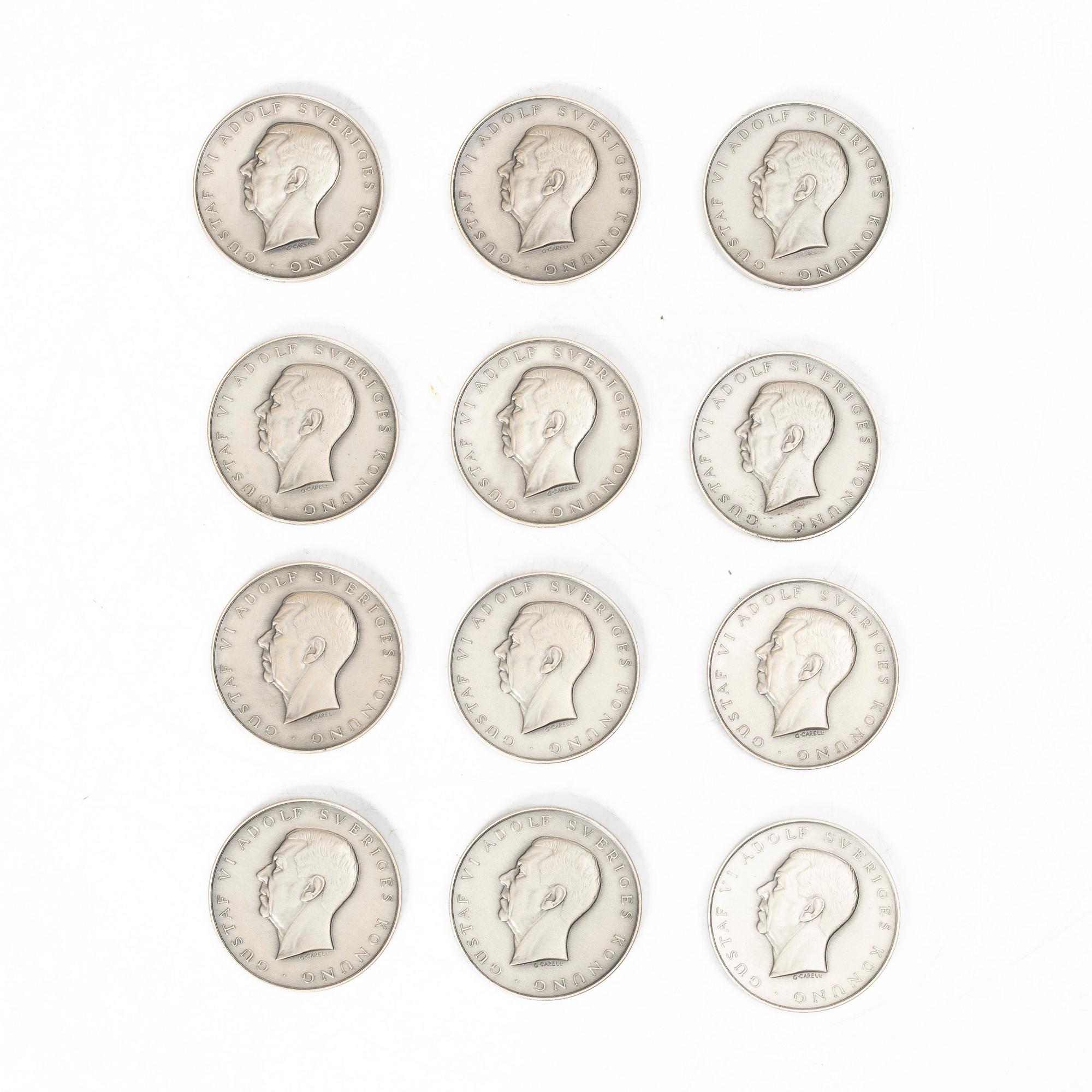 Medals, 12 pcs, silver, Sporrong, Stockholm 1957-1961.