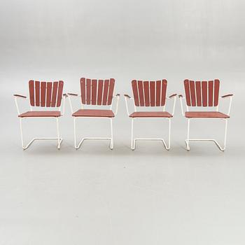 Garden furniture, 4 chairs, table, 1950s.