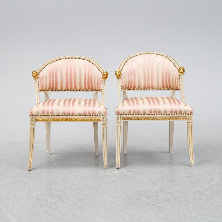 A pair of late Gustavian armchairs, 19th Century.