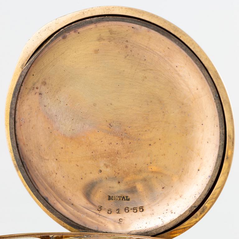 Grosjean Freres, pocket watch, 18K gold, hunter, chain in 18K gold, 53 mm.