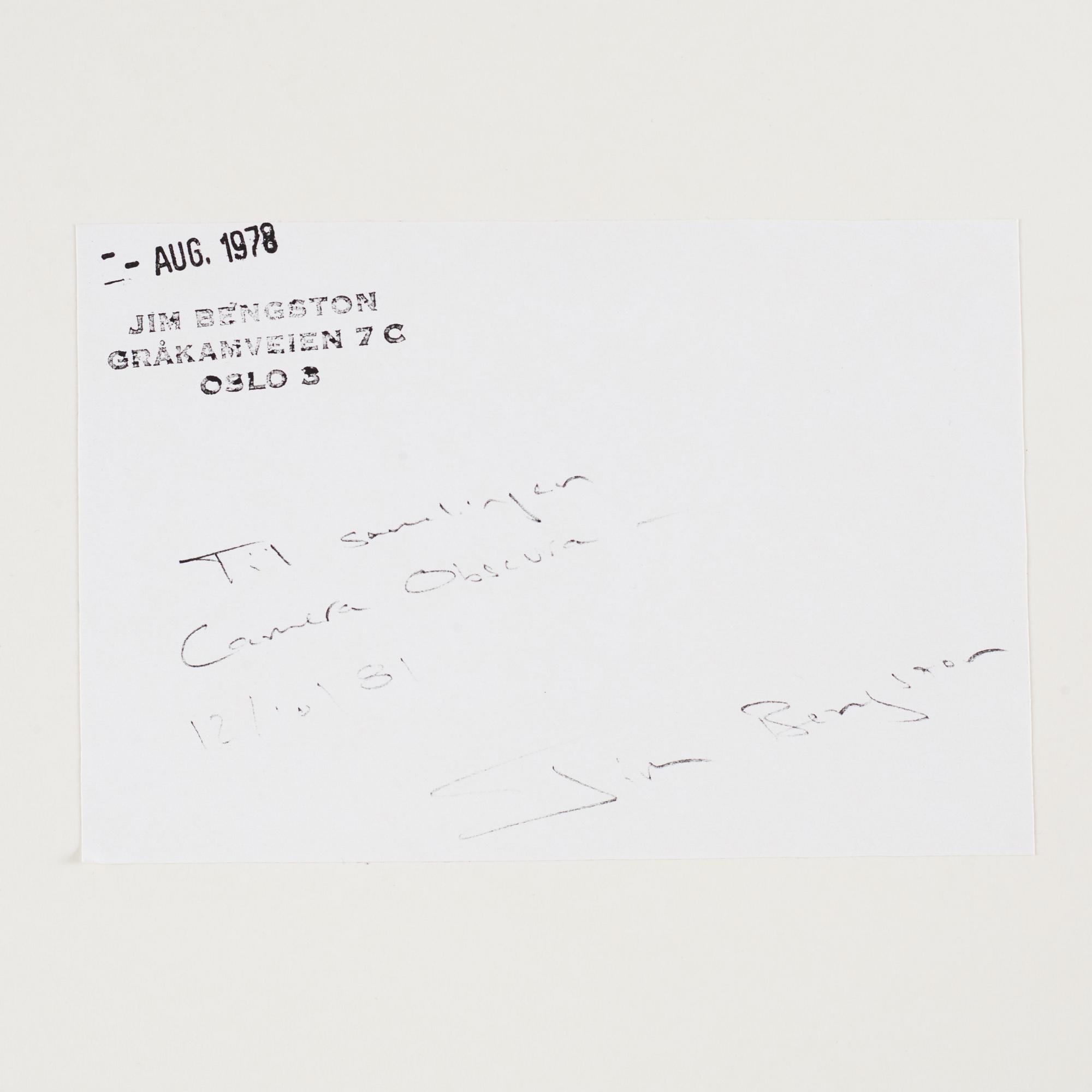 Jim Bengston, photograph signed and stamped on verso.