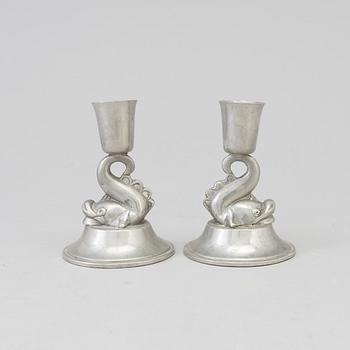 A pair Art Déco pewter candlestisks from Ystad Tenn, 1938.