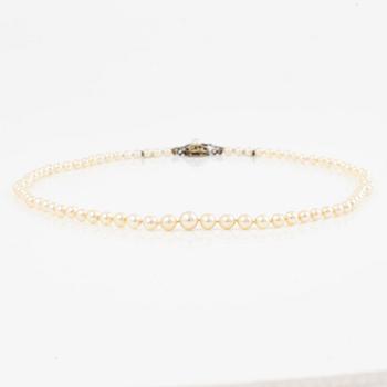 Pearl necklace, with graduated cultured pearls, clasp 18K white gold.