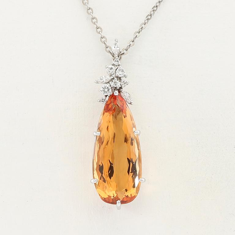 H. Stern, necklace in 18K white gold with a drop-cut orange topaz and diamonds.