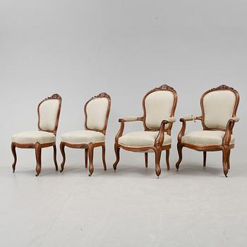 KARMSTOLAR samt STOLAR, 2+2, Nyrokoko, 1800-talets slut.