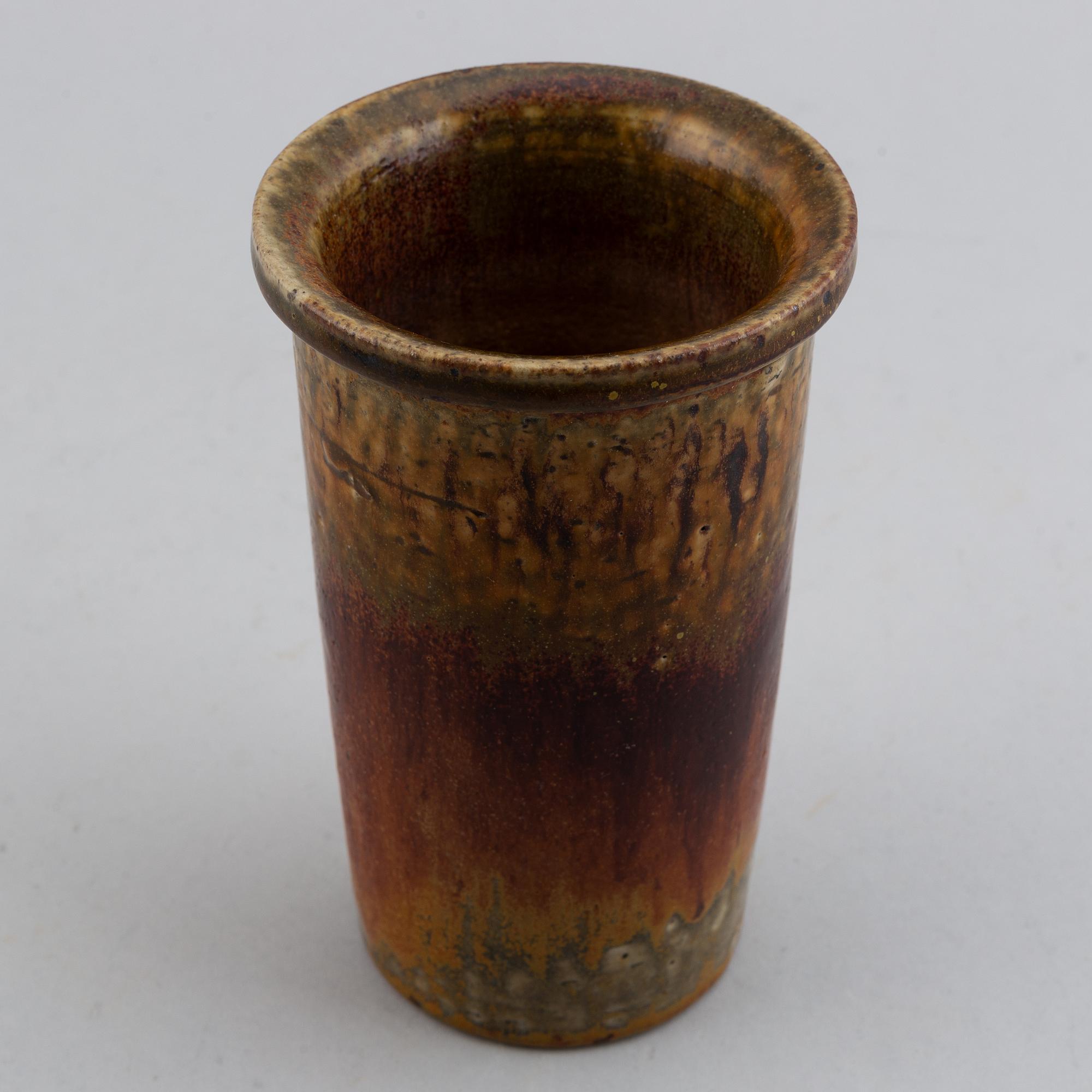 Claes Thell, two vases and a dish, glazed stoneware, signed.