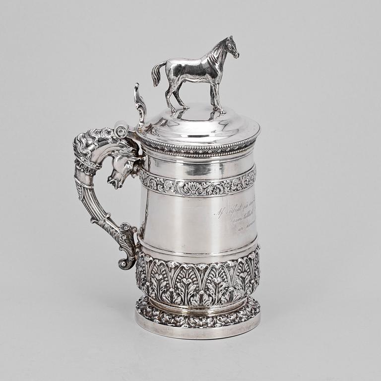 DRYCKESKANNA, silver, senempire, Gustaf Möllenborg Stockholm 1845. Vikt ca 950 gram.