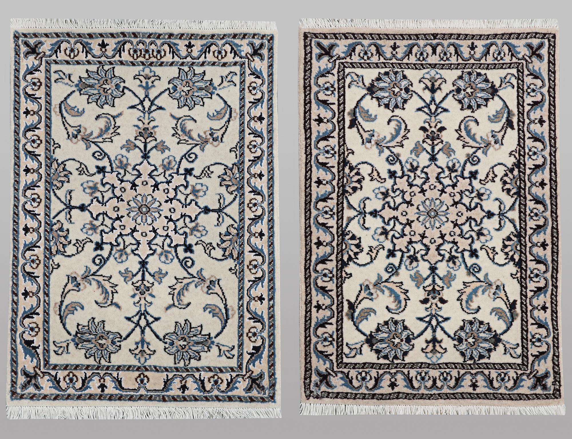 A pair of rugs, Nain, part silk, ca 90 x 60 cm & ca 90 x 60 cm.