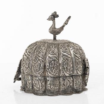 A silver on metal Mughal style box, India, circa 1900.