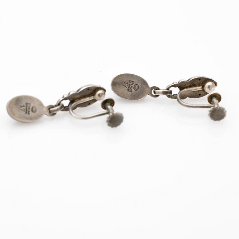 Georg Jensen, Earrings, a pair, sterling silver with blue stone.