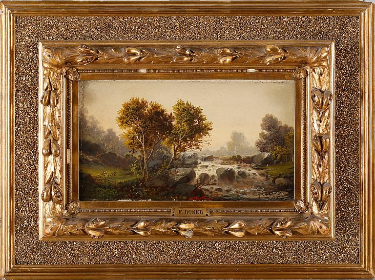 A pair of pair of paintings signed F. Roner, oil on panels, late 29th century.