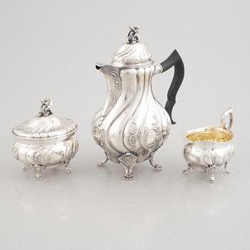 Kaffeservis, 3 delar, silver, Stockholm, bl a CG Hallberg, Stockholm 1961.