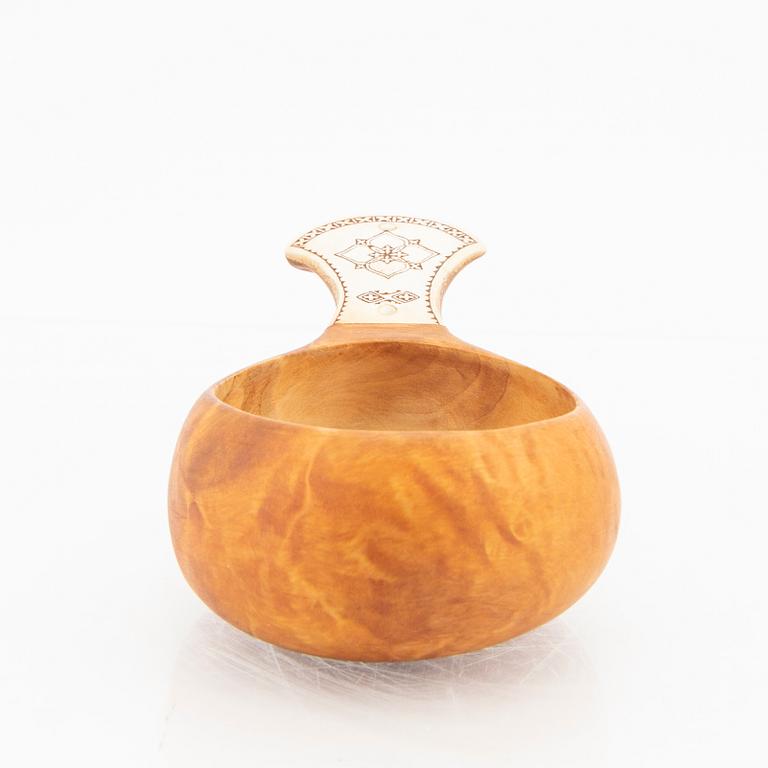 A signed birch and reindeer horn kovsh.