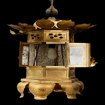 A Japanese brass lantern, 20th Century.