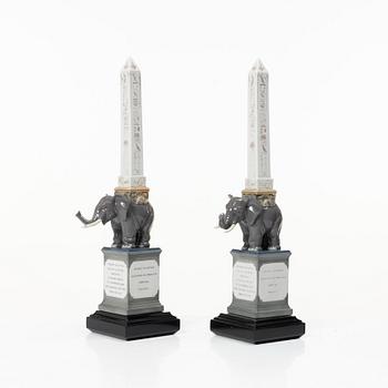 Lladró, figurines, a pair, "Pulcini obelisk enamels left" and "Pulcini obelisk enamels right", Spain.