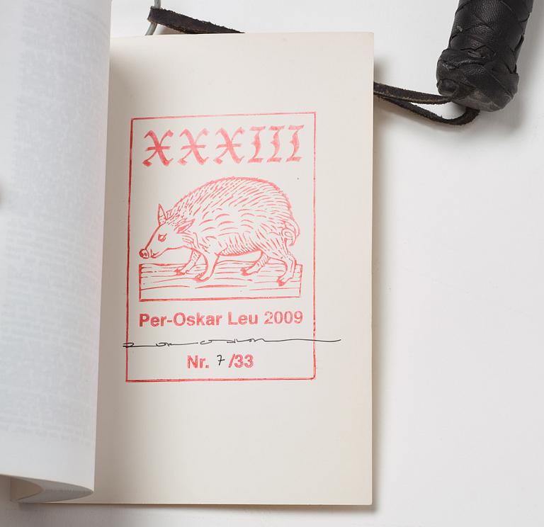 Per-Oskar Leu, signed with stamp and dated 2009. Numbered 7/33. Leather, metal and book.