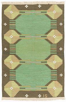 Ingegerd Silow, a flatweave rug, Alestalon Mattokutomo, Kauhava, Finland, signed IS, c. 210 x 137 cm.