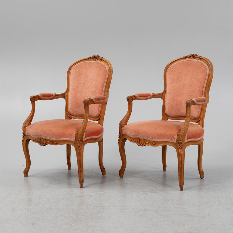 A pair of Louis XVI beechwood armchairs, 18th Century.