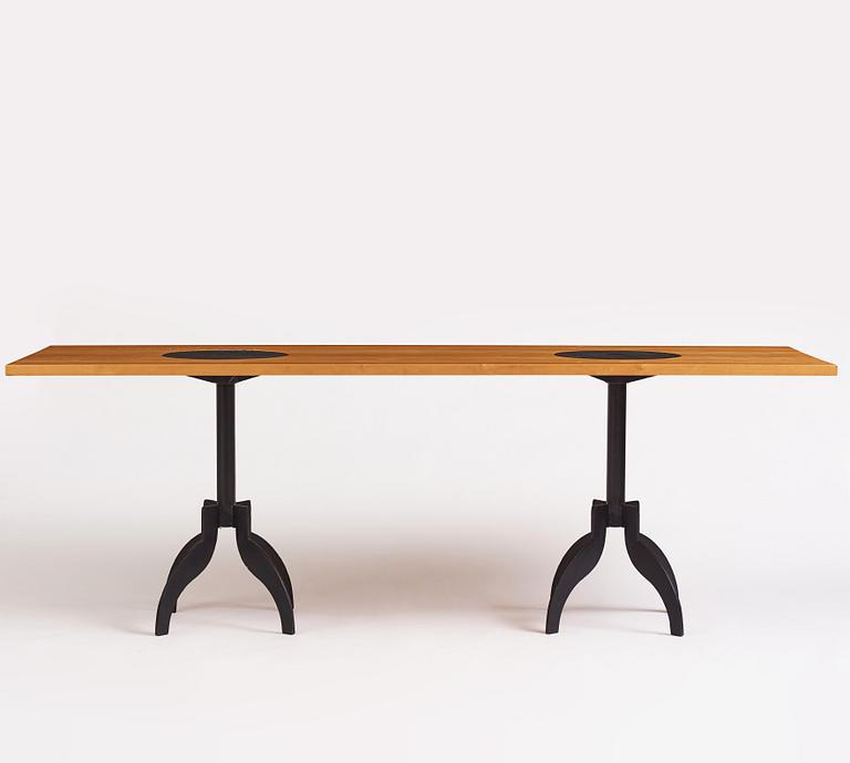 Jonas Bohlin, a birch and iron 'Triptyk' table, Källemo, Sweden, post 1989.