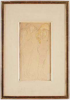 Auguste Rodin, Two studies of a nude figure combing her long blonde hair.