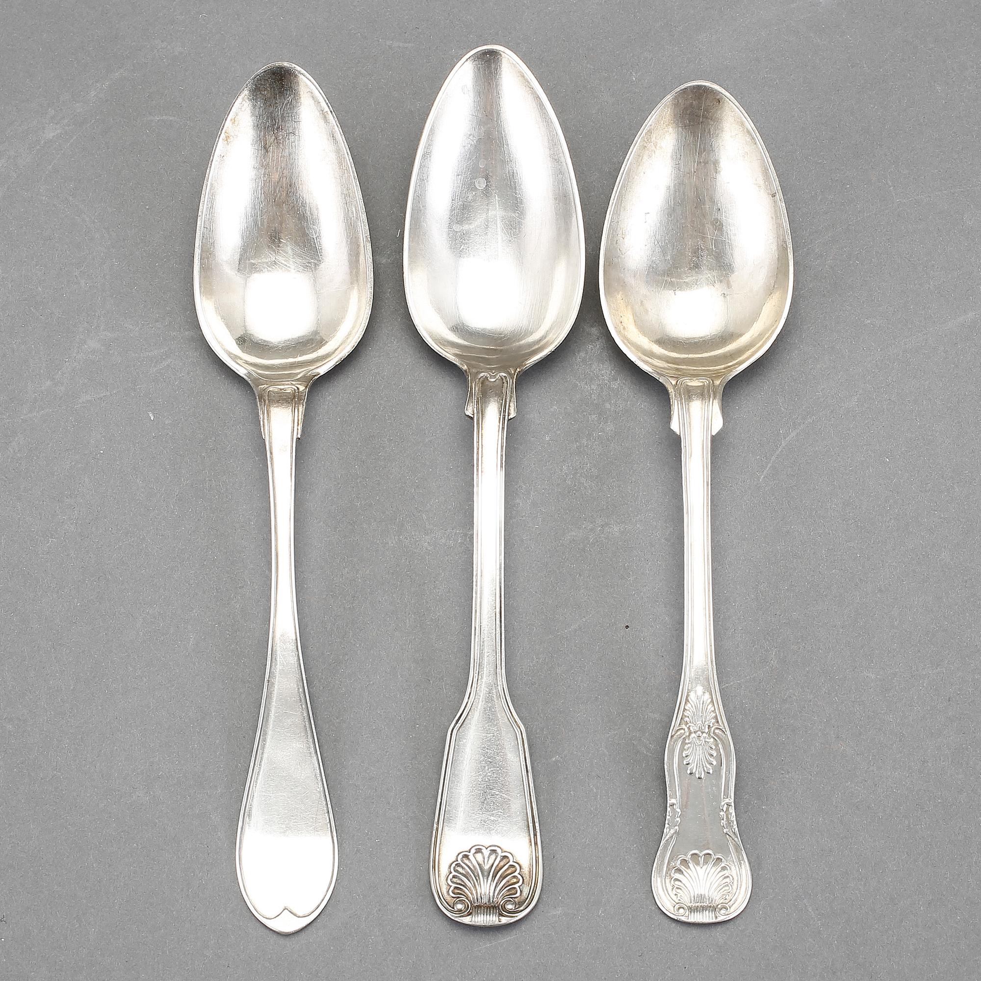 SKEDAR, 3 st, silver, bla Gustaf Möllenborg, Stockholm, 1847. Vikt ca  192g.