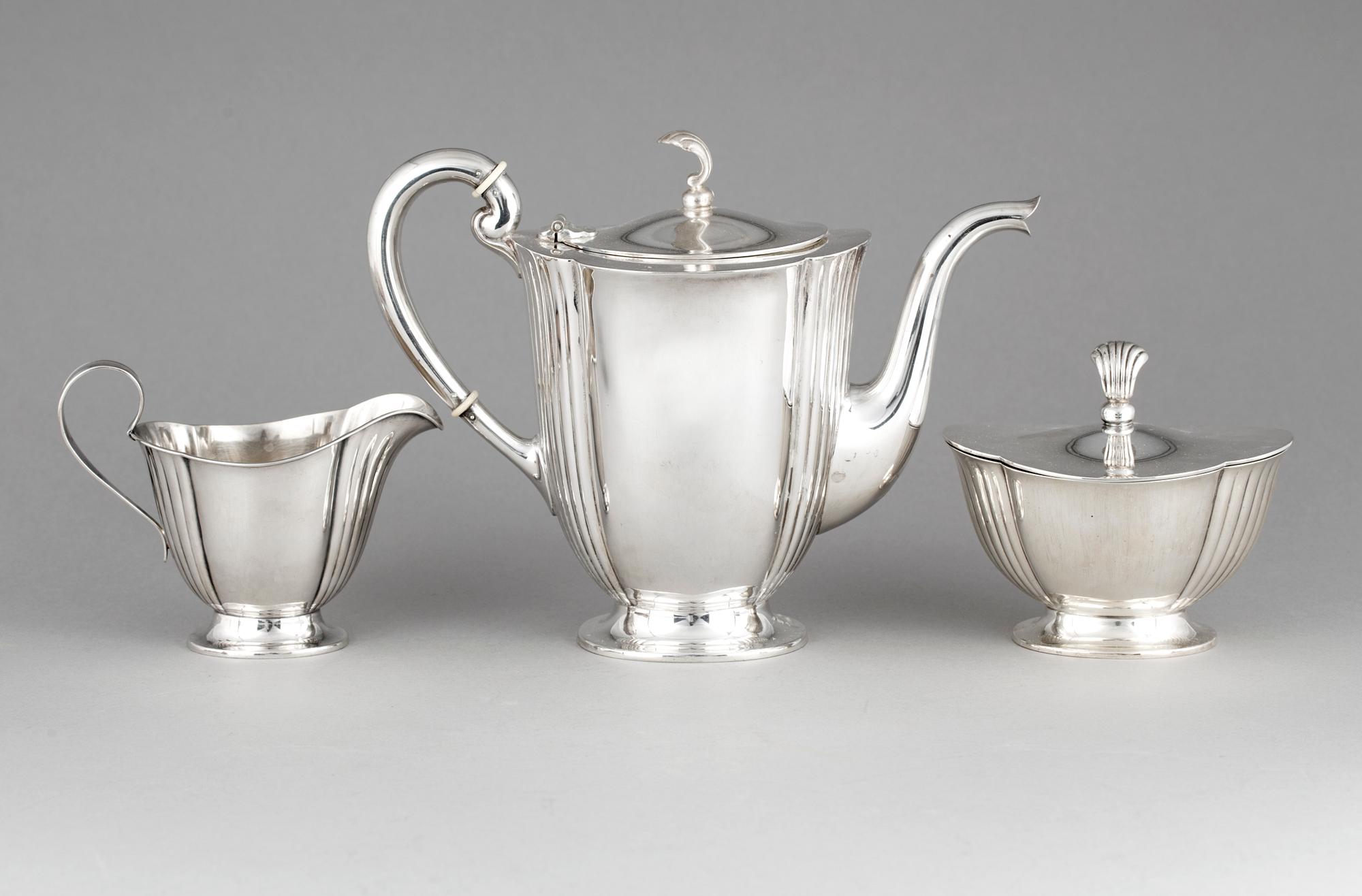 KAFFESERVIS, 3 delar, silver,  Maja Lisa Ohlsson, GAB, Stockholm, 1929. Vikt 1089 g.