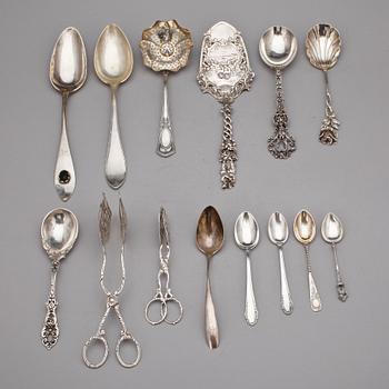 PARTI SILVER, 14 delar, mestadels Tyskland, 1900-tal. Totalvikt 474 gram.