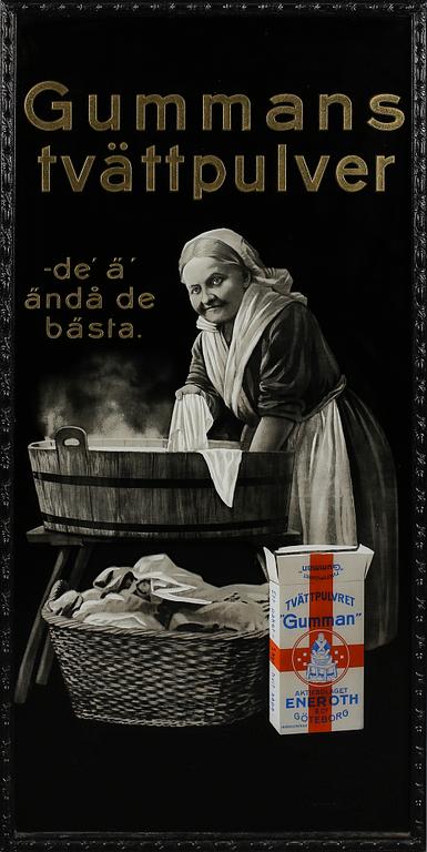 REKLAMSKYLT, tryck på glas, 1900-talets första hälft.