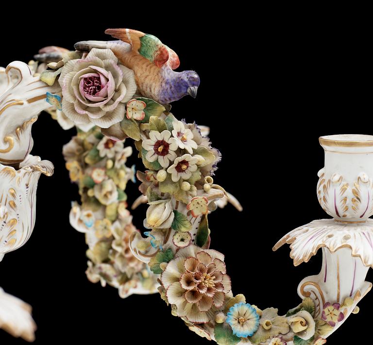 A Rococo style porcelain chandelier, ca 1900.