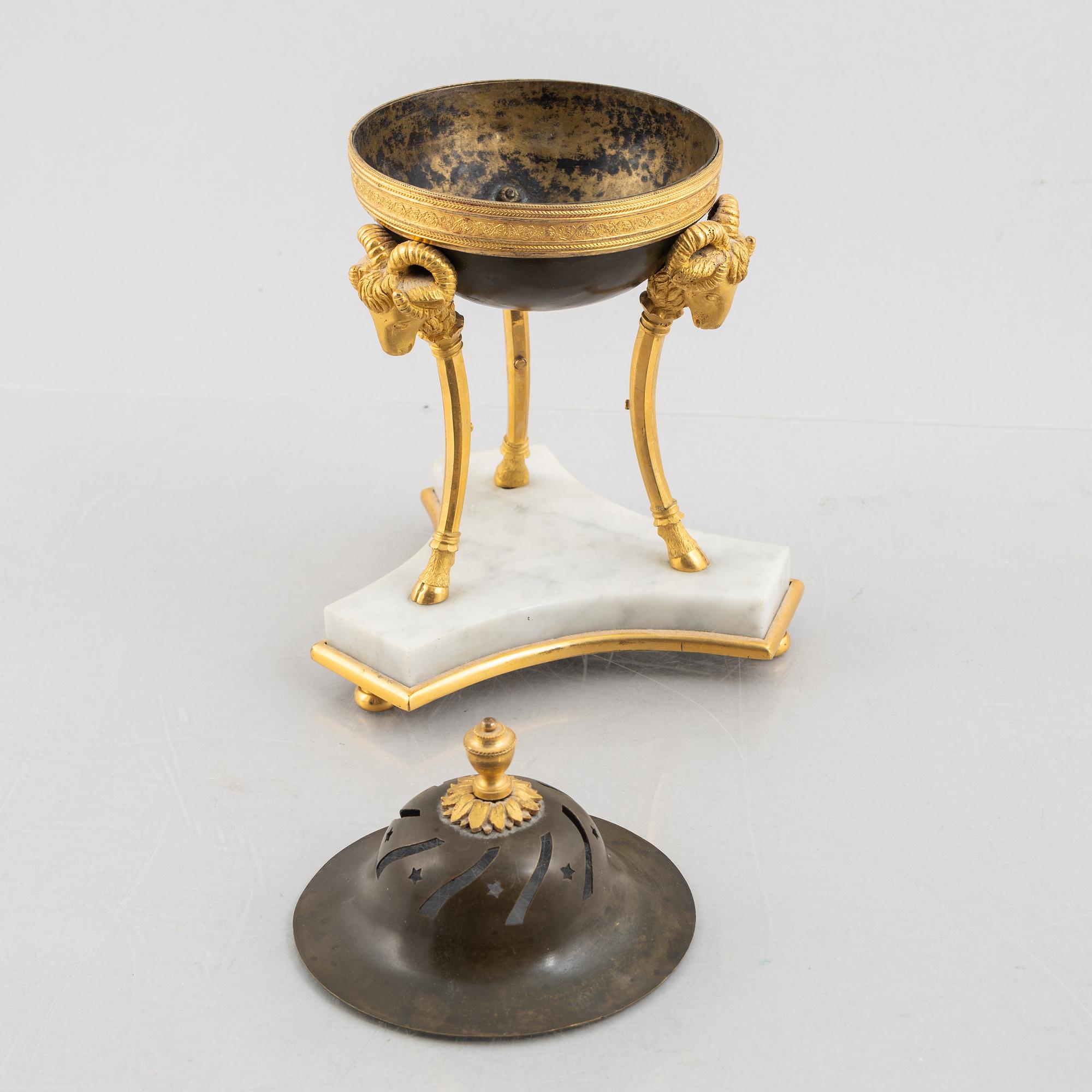 A French Empire ormolu and patinated bronze brûle-parfum, early 19th century.